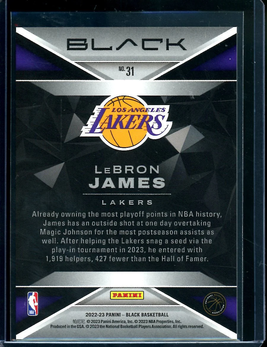 2022/23 Panini Black LeBron James Silver /75 Lakers - Image 2