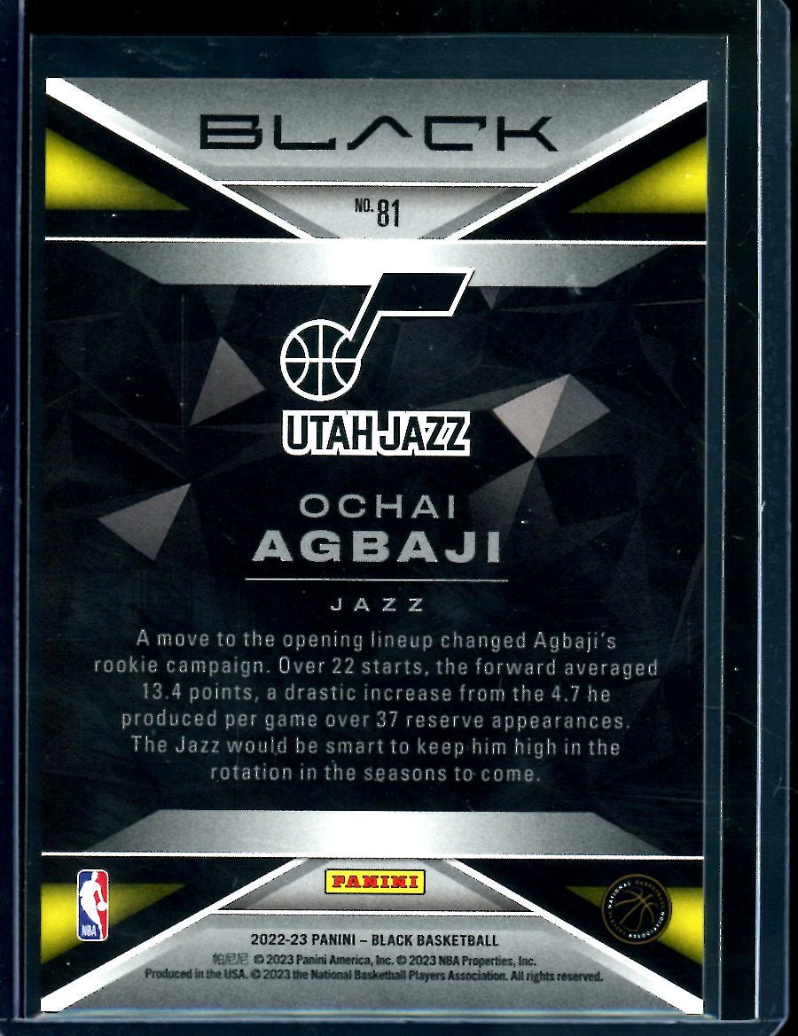 2022/23 Panini Black Ochai Agbaji Rookie Copper /35 Jazz - Image 2