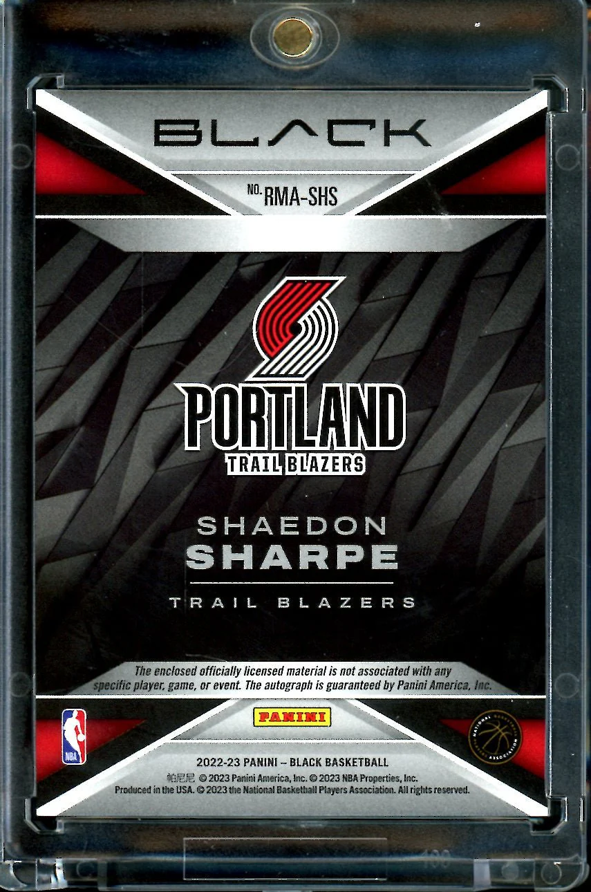 2022/23 Panini Black Shaedon Sharpe Rookie Auto RPA /35 Trailblazers - Image 2