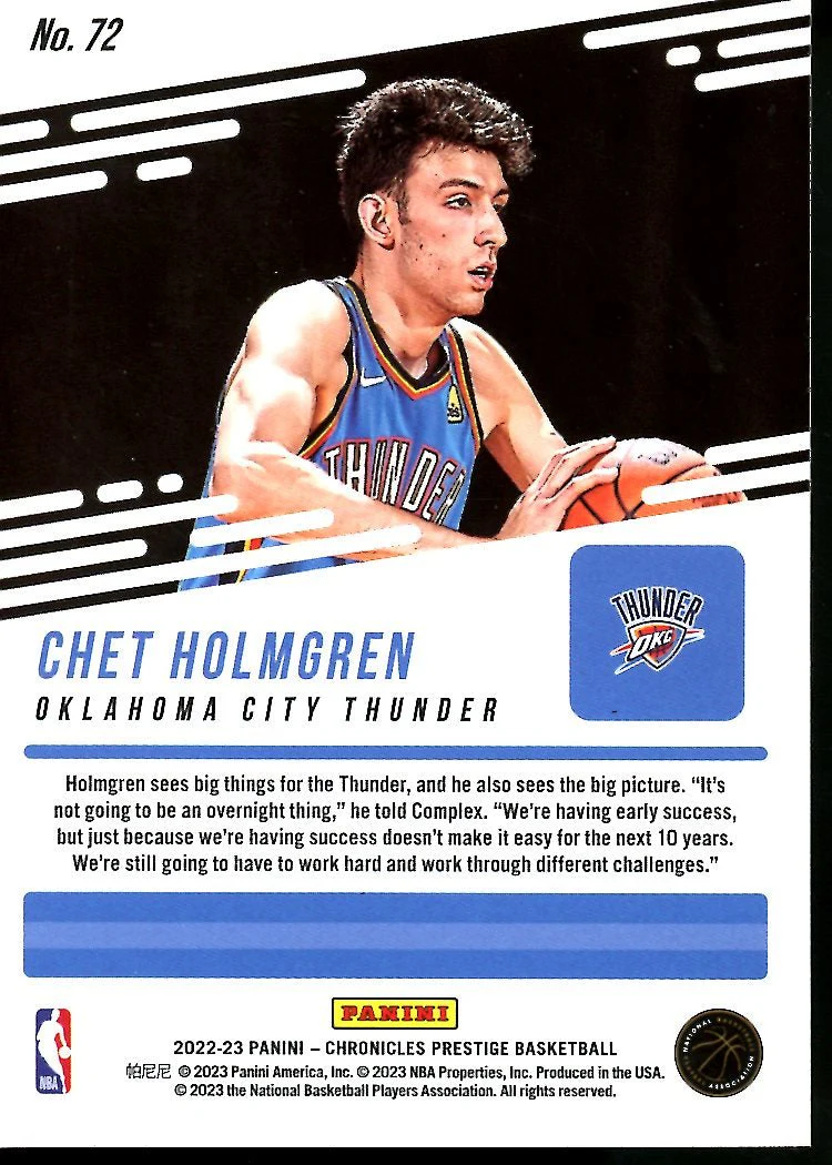 2022-23 Panini Chronicles Chet Holmgren Rookie /49 Thunder - Image 2