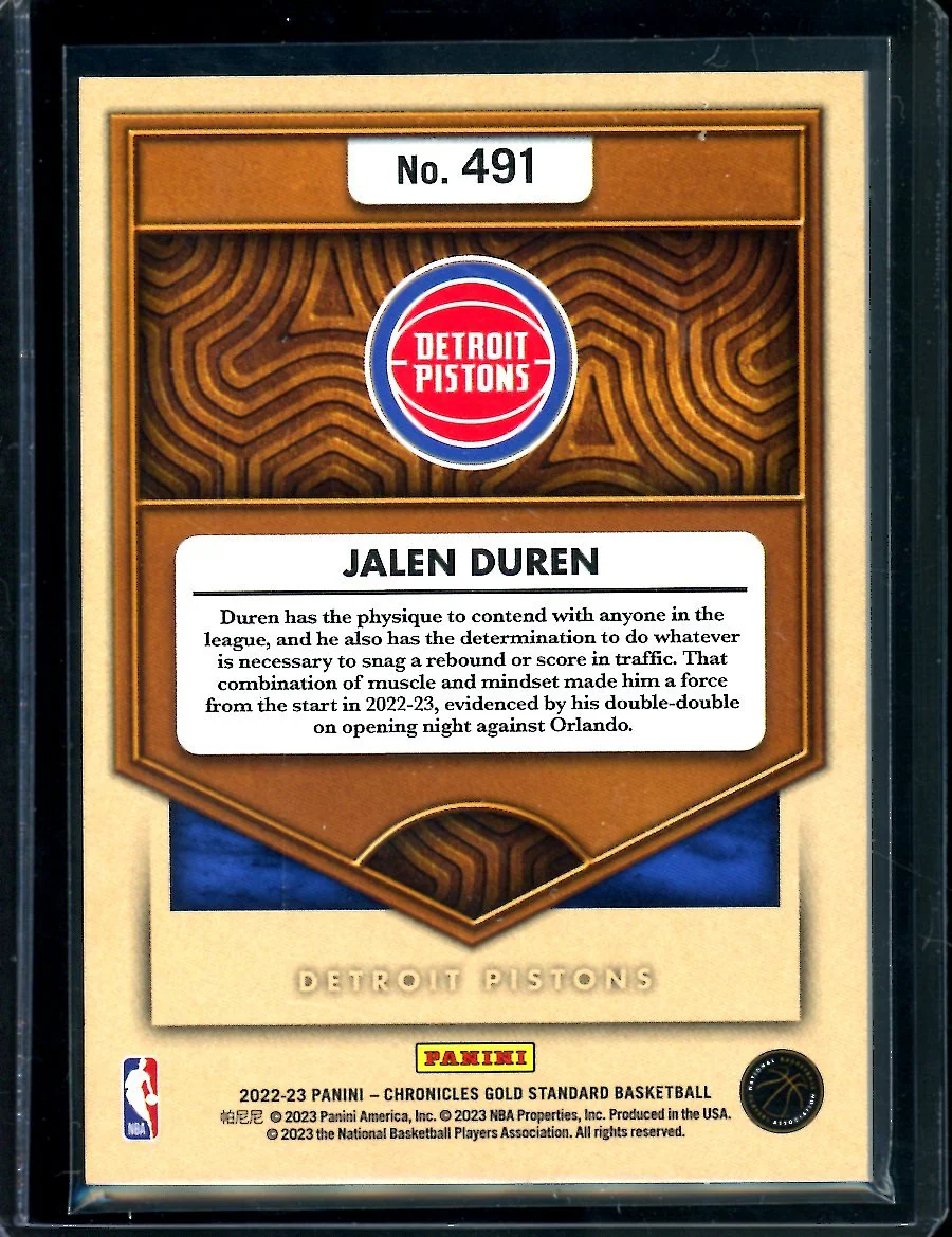 2022-23 Panini Chronicles Gold Standard Jalen Duren Rookie Gold /10 Pistons - Image 2
