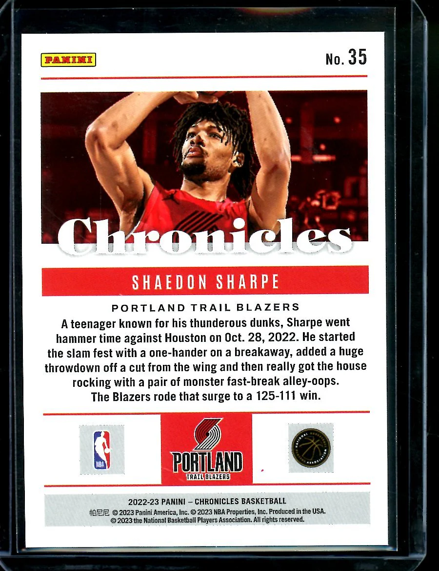 2022-23 Panini Chronicles Shaedon Sharpe Rookie /25 Trailblazers - Image 2