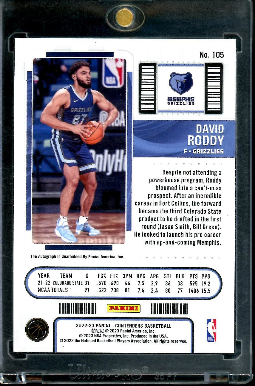 2022/23 Panini Contenders David Roddy Rookie Ticket Auto Cracked Ice /25 Grizzlies - Image 2