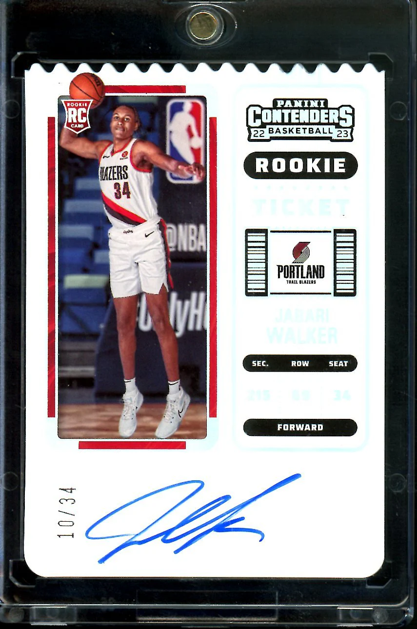 2022/23 Panini Contenders Jabari Walker Rookie Ticket Stub Auto /34 Trailblazers