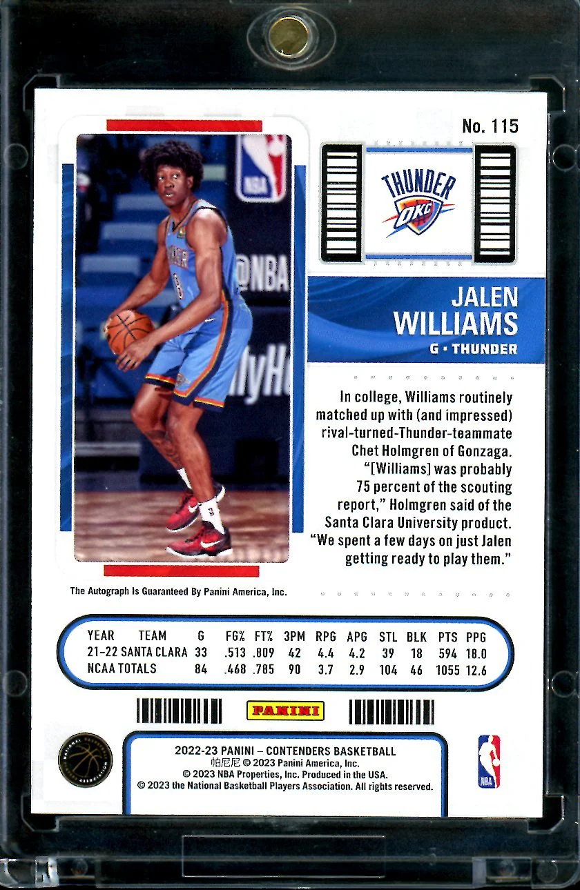 2022/23 Panini Contenders Jalen Williams Rookie Ticket Auto Thunder - Image 2