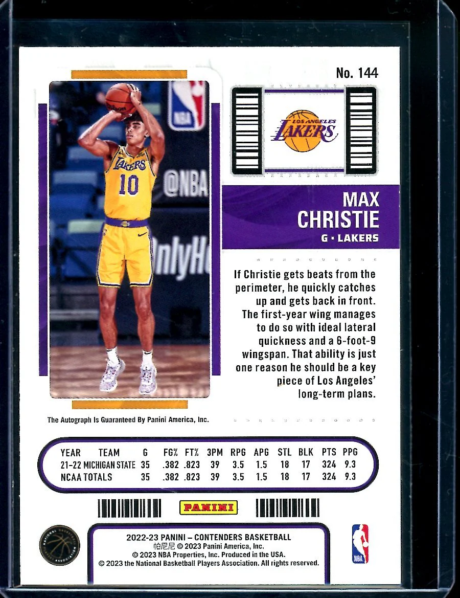 2022/23 Panini Contenders Max Christie Rookie Ticket Auto Lakers - Image 2