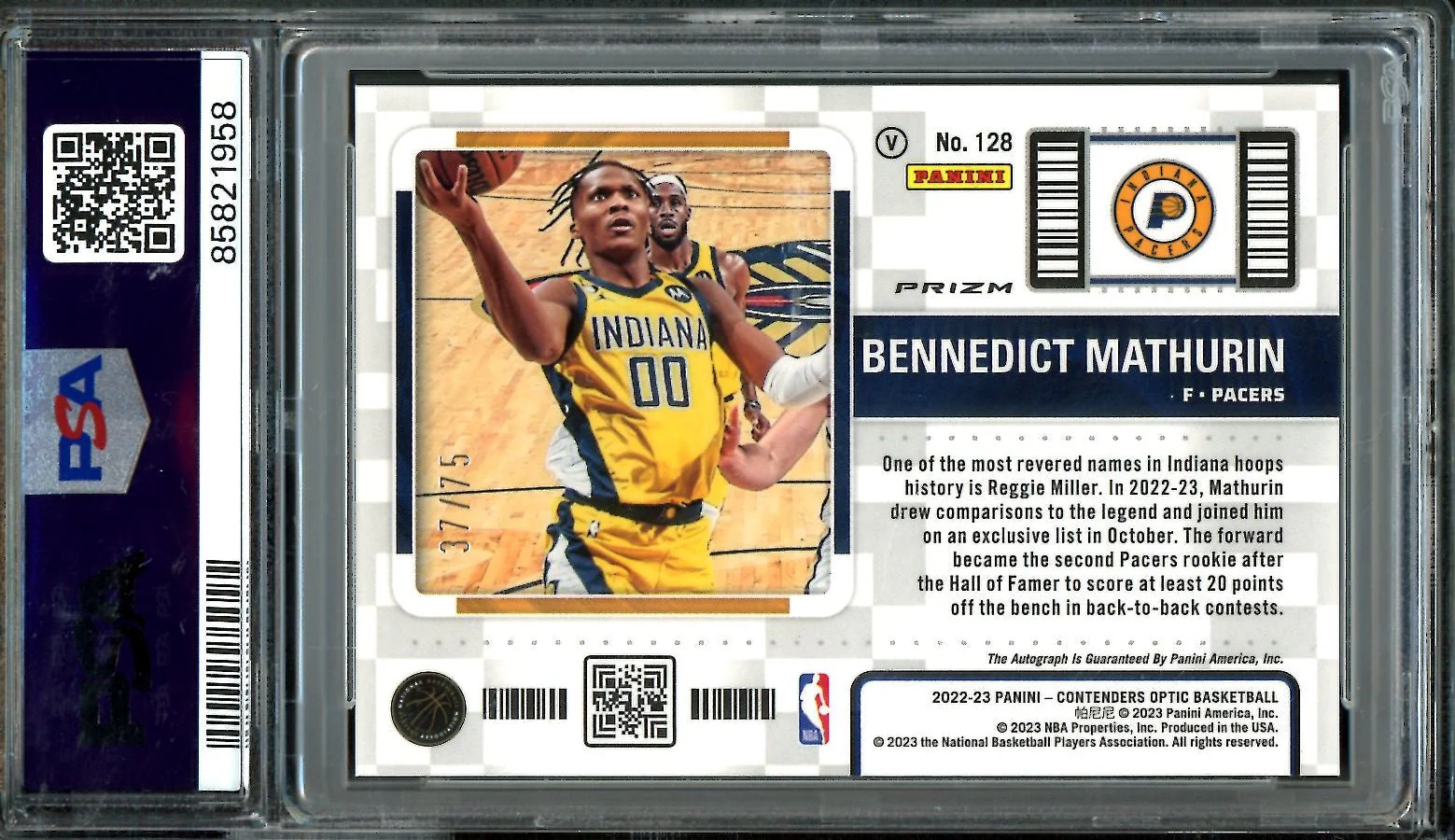 2022/23 Panini Contenders Optic Bennedict Mathurin Rookie Variation Auto Green /75 PSA 10 Pacers - Image 2