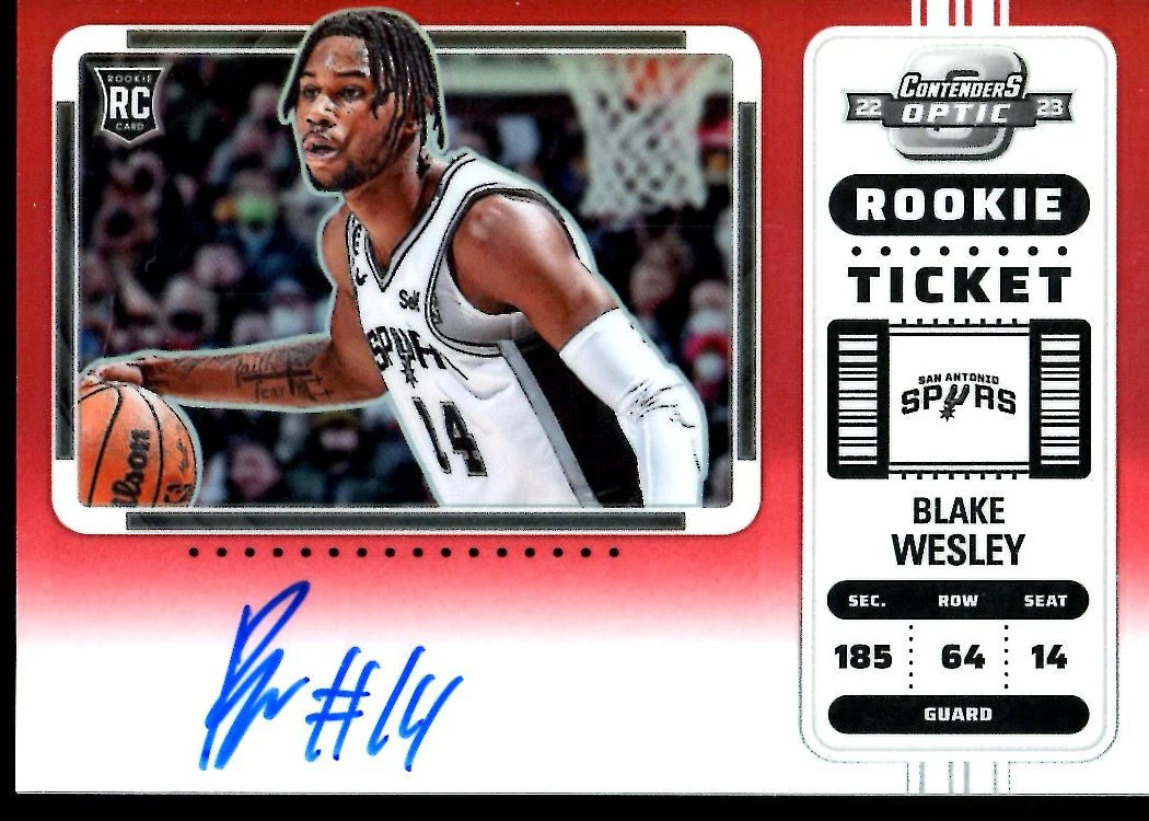 2022-23 Panini Contenders Optic Blake Wesley Rookie Ticket Variation Red Auto /99 Spurs
