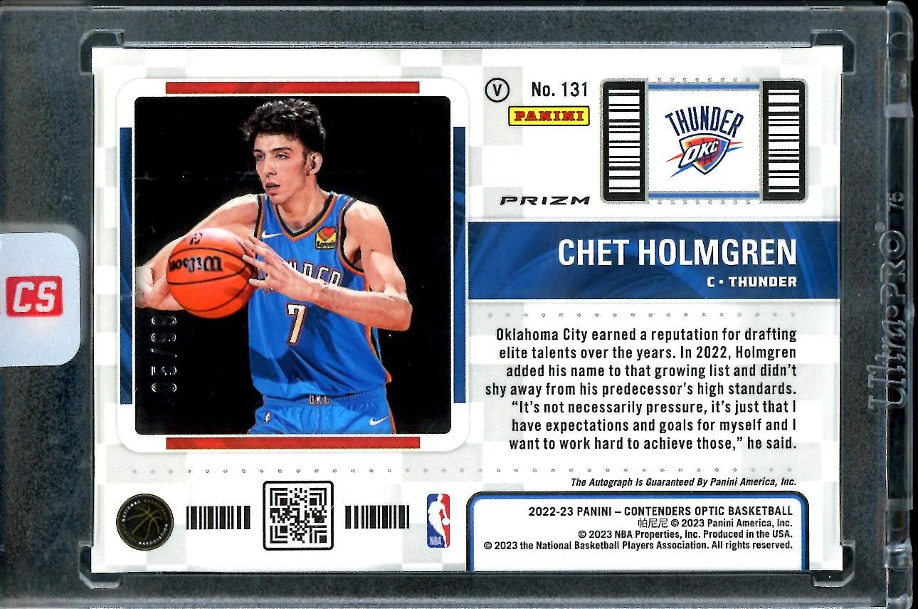 2022/23 Panini Contenders Optic Chet Holmgren Rookie Ticket Auto Variation Red /99 Thunder - Image 2