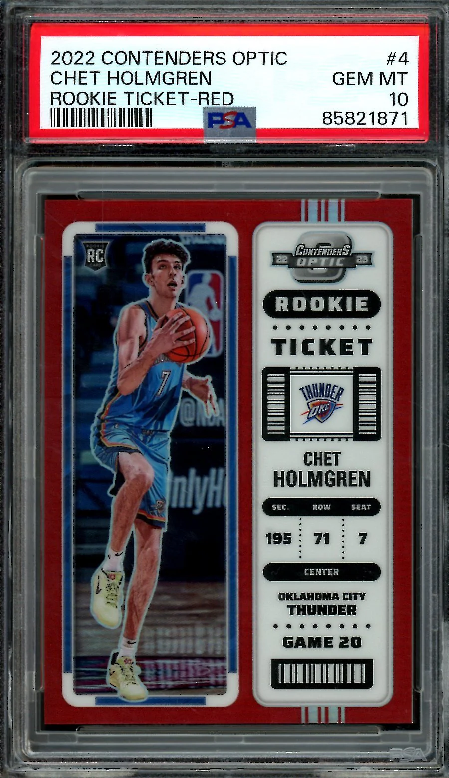 2022/23 Panini Contenders Optic Chet Holmgren Rookie Ticket Red PSA 10 Thunder