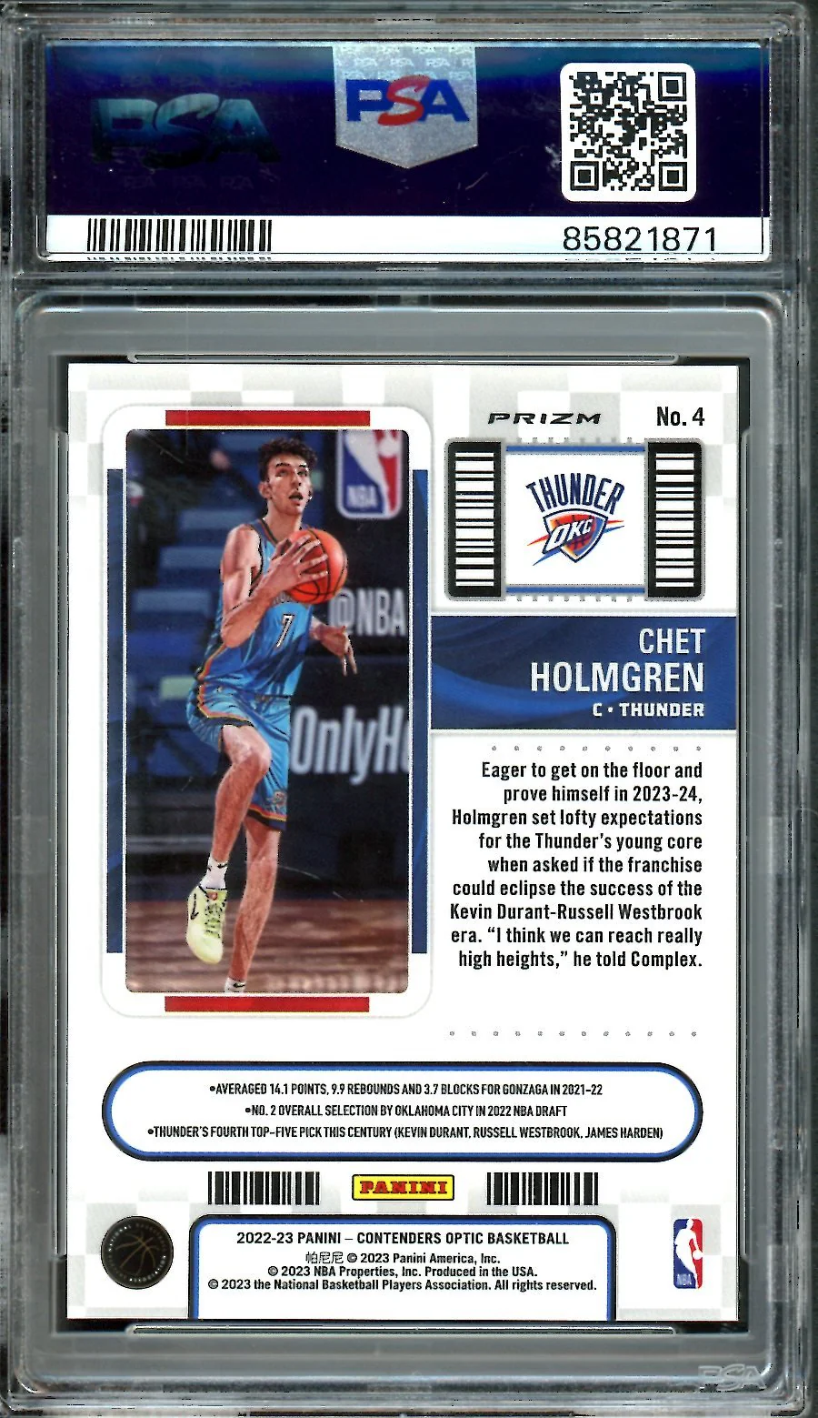 2022/23 Panini Contenders Optic Chet Holmgren Rookie Ticket Red PSA 10 Thunder - Image 2