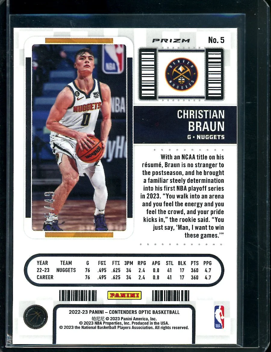 2022-23 Panini Contenders Optic Christian Braun Rookie Ticket Orange /49 Nuggets - Image 2
