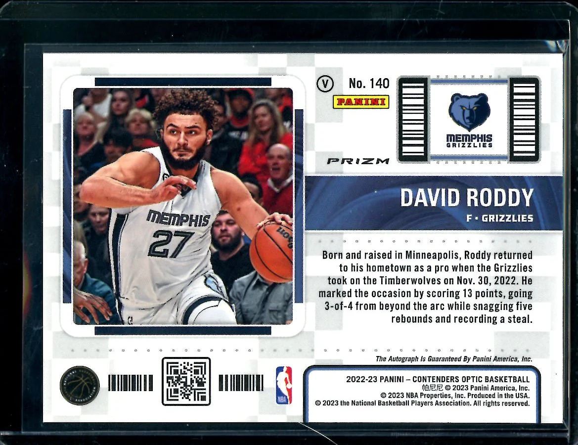 2022-23 Panini Contenders Optic David Roddy Rookie Ticket Variation Auto Grizzlies - Image 2