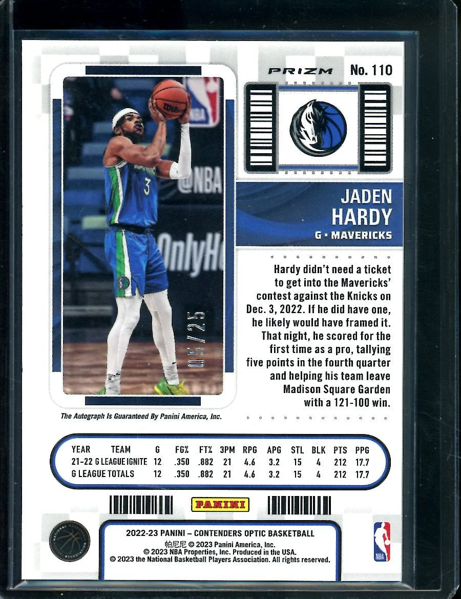2022-23 Panini Contenders Optic Jaden Hardy Rookie Ticket Auto Orange /25 Mavericks - Image 2