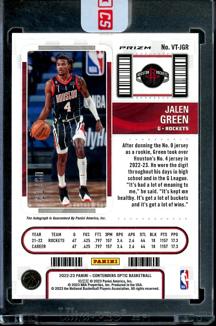 2022/23 Panini Contenders Optic Jalen Green Veteran Ticket Auto Red /60 Rockets - Image 2