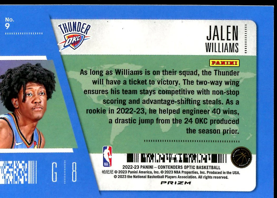 2022-23 Panini Contenders Optic Jalen Williams Rookie First Class Thunder - Image 2