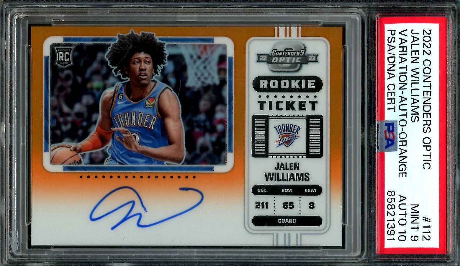 2022/23 Panini Contenders Optic Jalen Williams Rookie Variation Auto Orange /25 PSA 9 Thunder