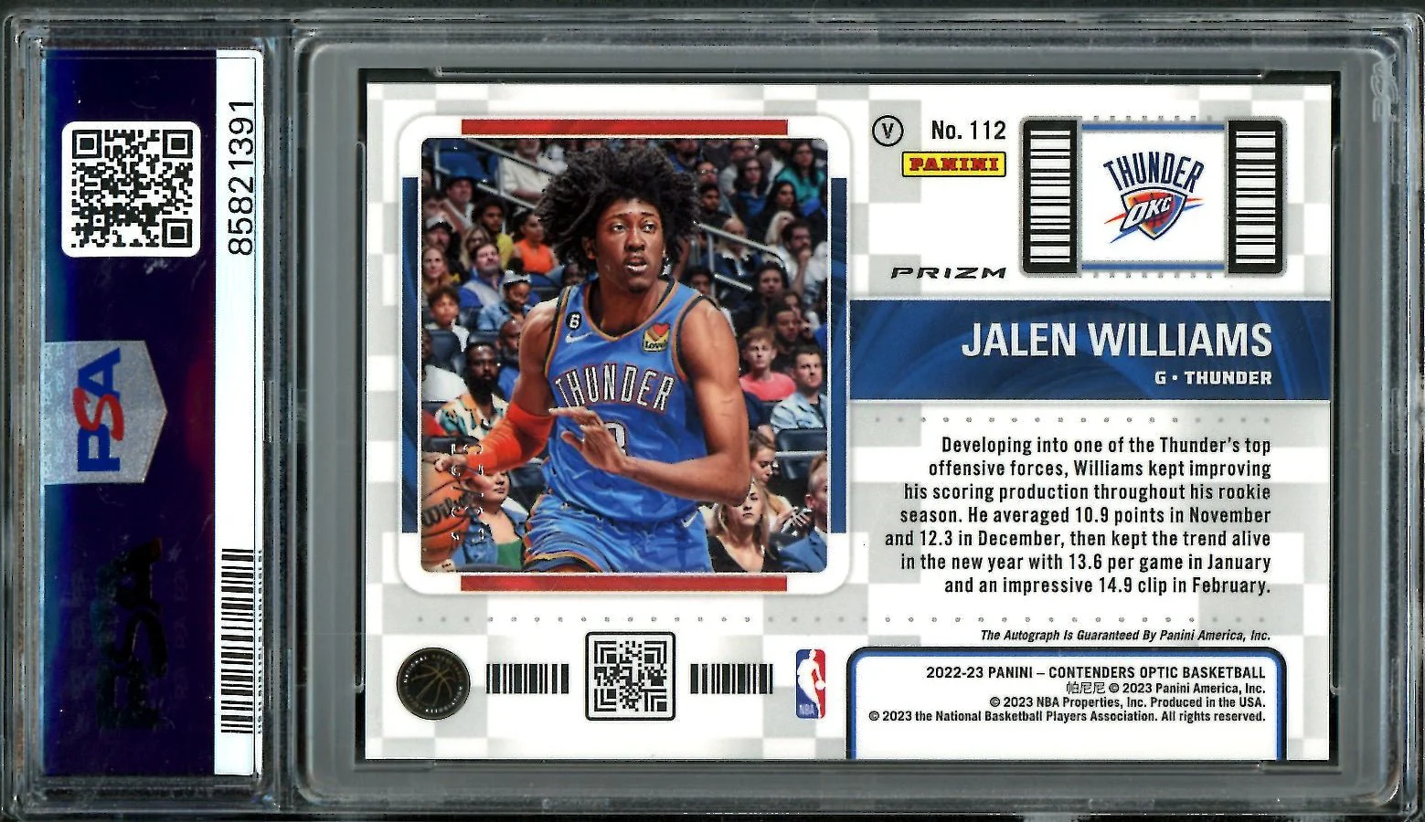 2022/23 Panini Contenders Optic Jalen Williams Rookie Variation Auto Orange /25 PSA 9 Thunder - Image 2