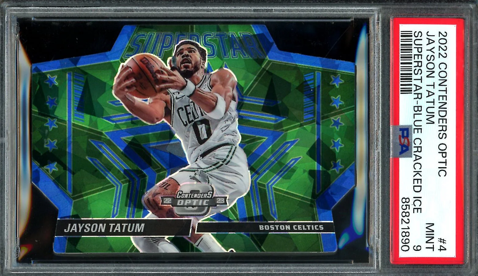 2022/23 Panini Contenders Optic Jayson Tatum Superstar Blue Cracked Ice /75 PSA 9 Celtics