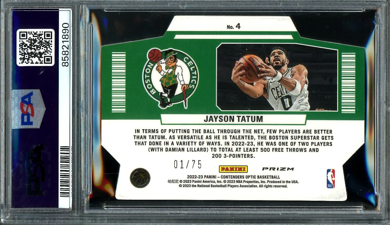 2022/23 Panini Contenders Optic Jayson Tatum Superstar Blue Cracked Ice /75 PSA 9 Celtics - Image 2