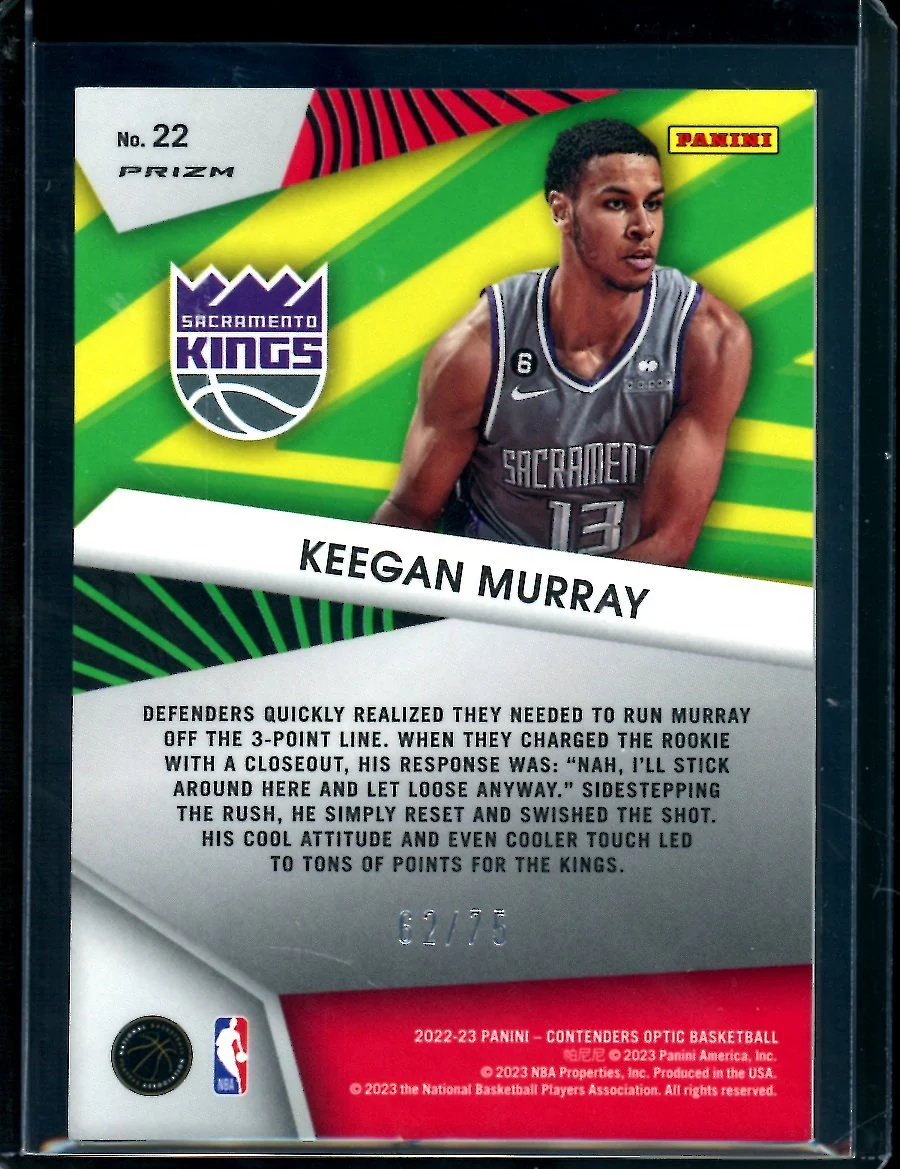 2022-23 Panini Contenders Optic Keegan Murray Rookie Optic Illusions /75 Kings - Image 2