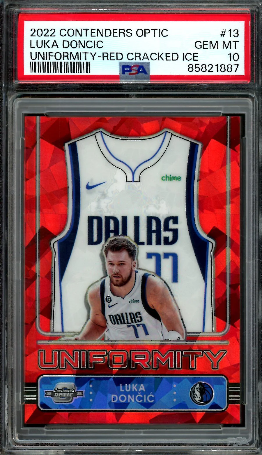 2022/23 Panini Contenders Optic Luka Doncic Uniformity Red Ice PSA 10 Mavericks