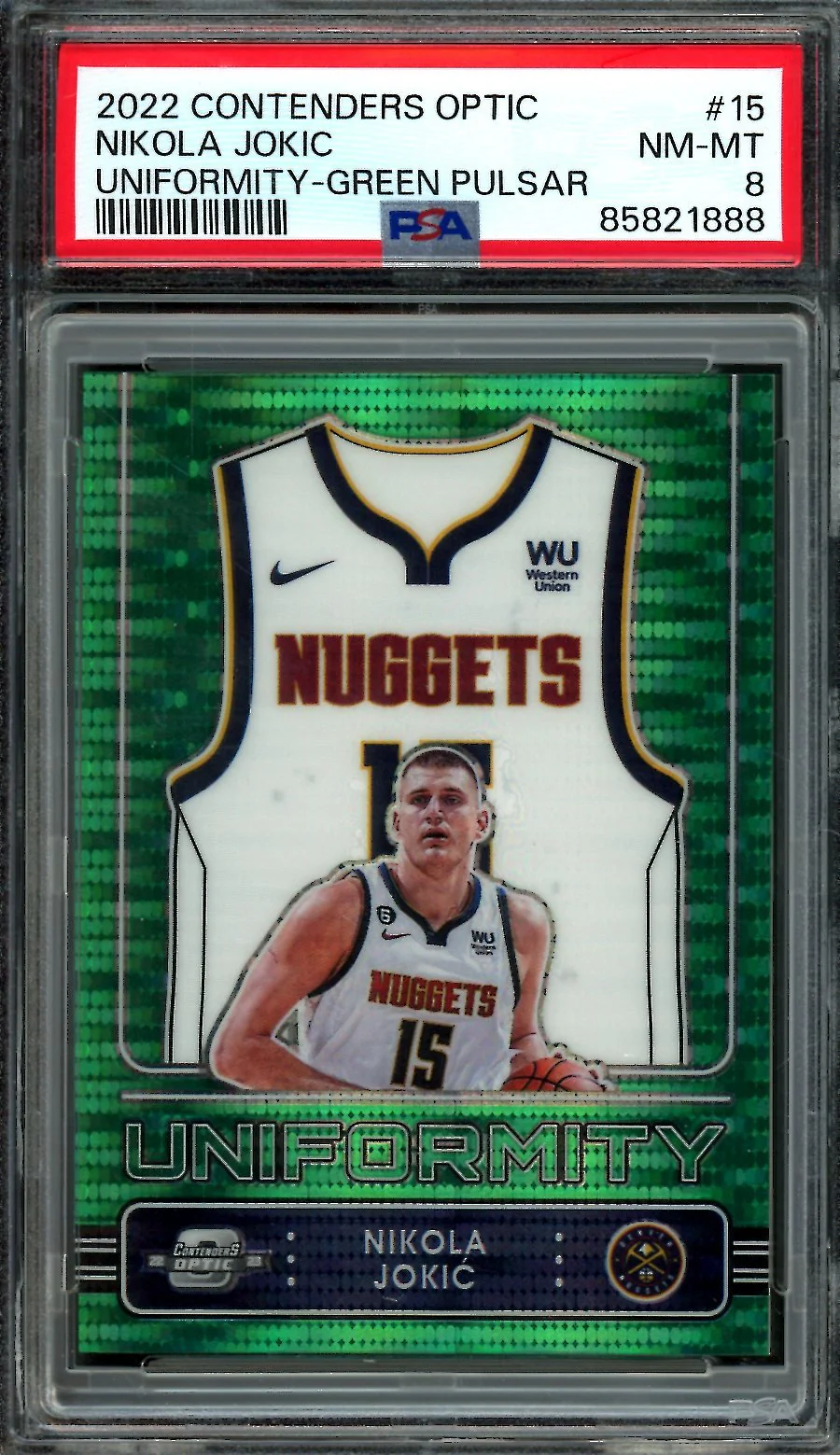 2022/23 Panini Contenders Optic Nikola Jokic Uniformity Green Pulsar /25 PSA 8 Nuggets