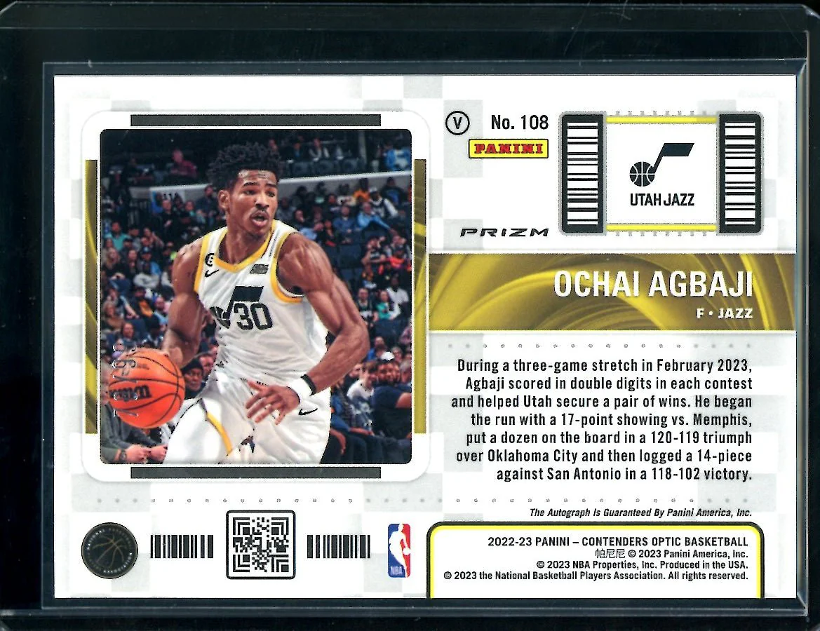 2022-23 Panini Contenders Optic Ochai Agbaji Rookie Ticket Variation Auto Red /99 Jazz - Image 2