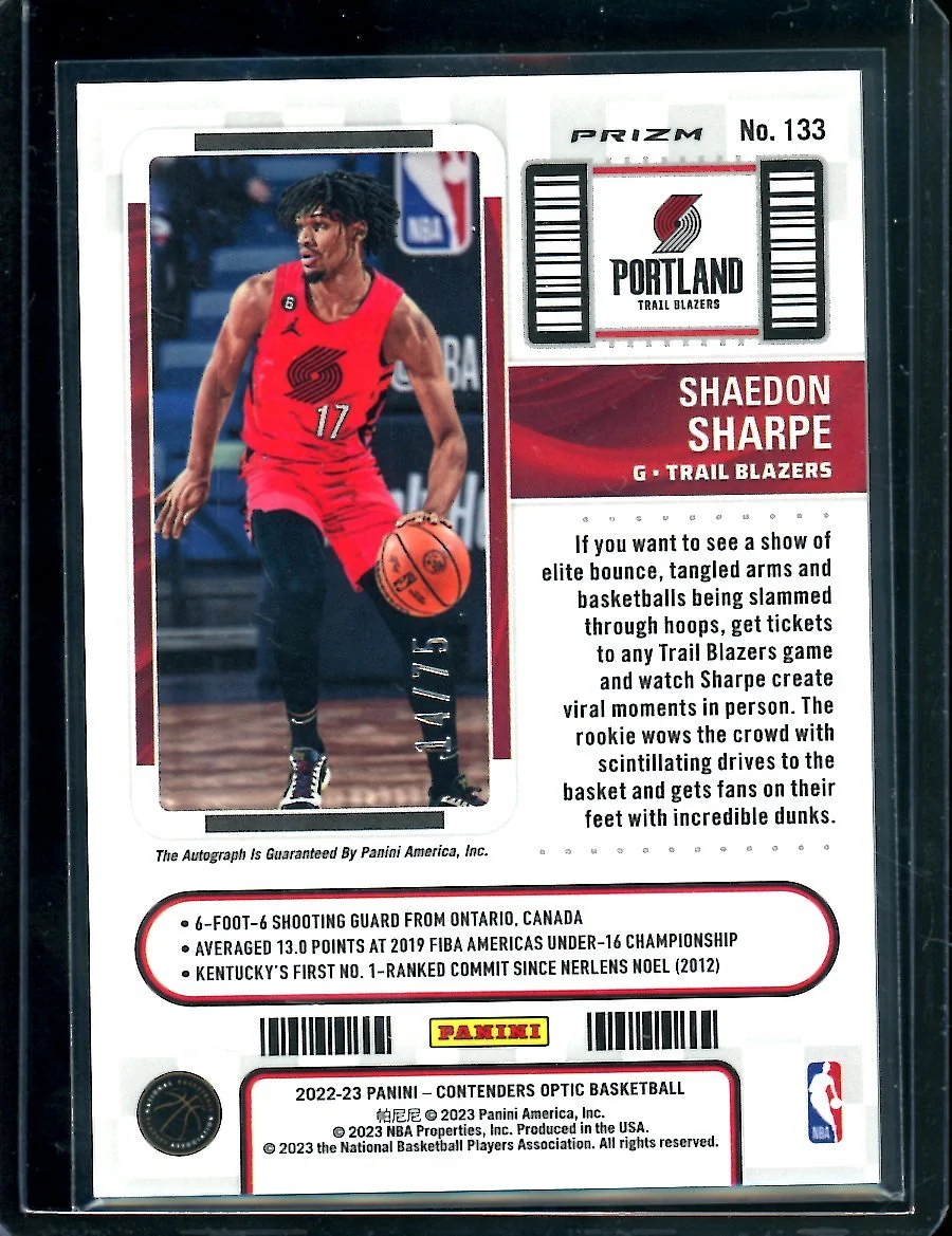 2022-23 Panini Contenders Optic Shaedon Sharpe Rookie Ticket Auto Green /75 Trail Blazers - Image 2
