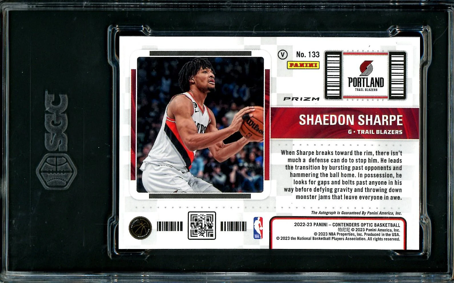 2022/23 Panini Contenders Optic Shaedon Sharpe Rookie Ticket Variation Auto SGC 9.5 Trail Blazers - Image 2