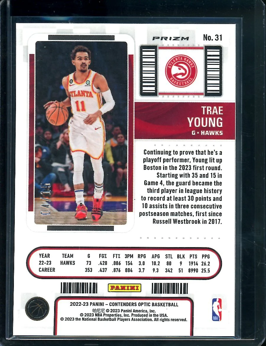 2022-23 Panini Contenders Optic Trae Young Ticket Purple /15 Hawks - Image 2