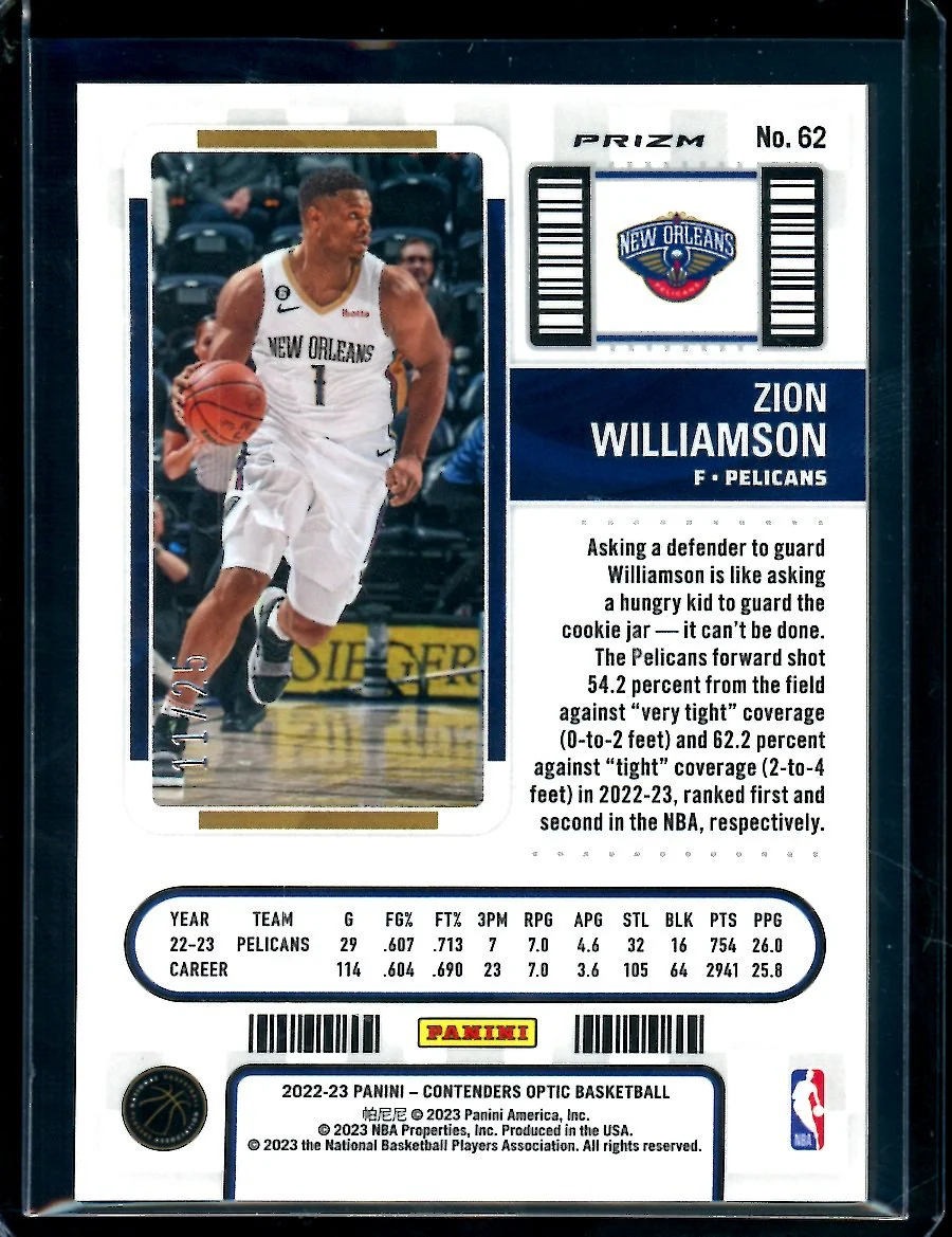 2022-23 Panini Contenders Optic Zion Williamson Green Pulsar /25 Pelicans - Image 2