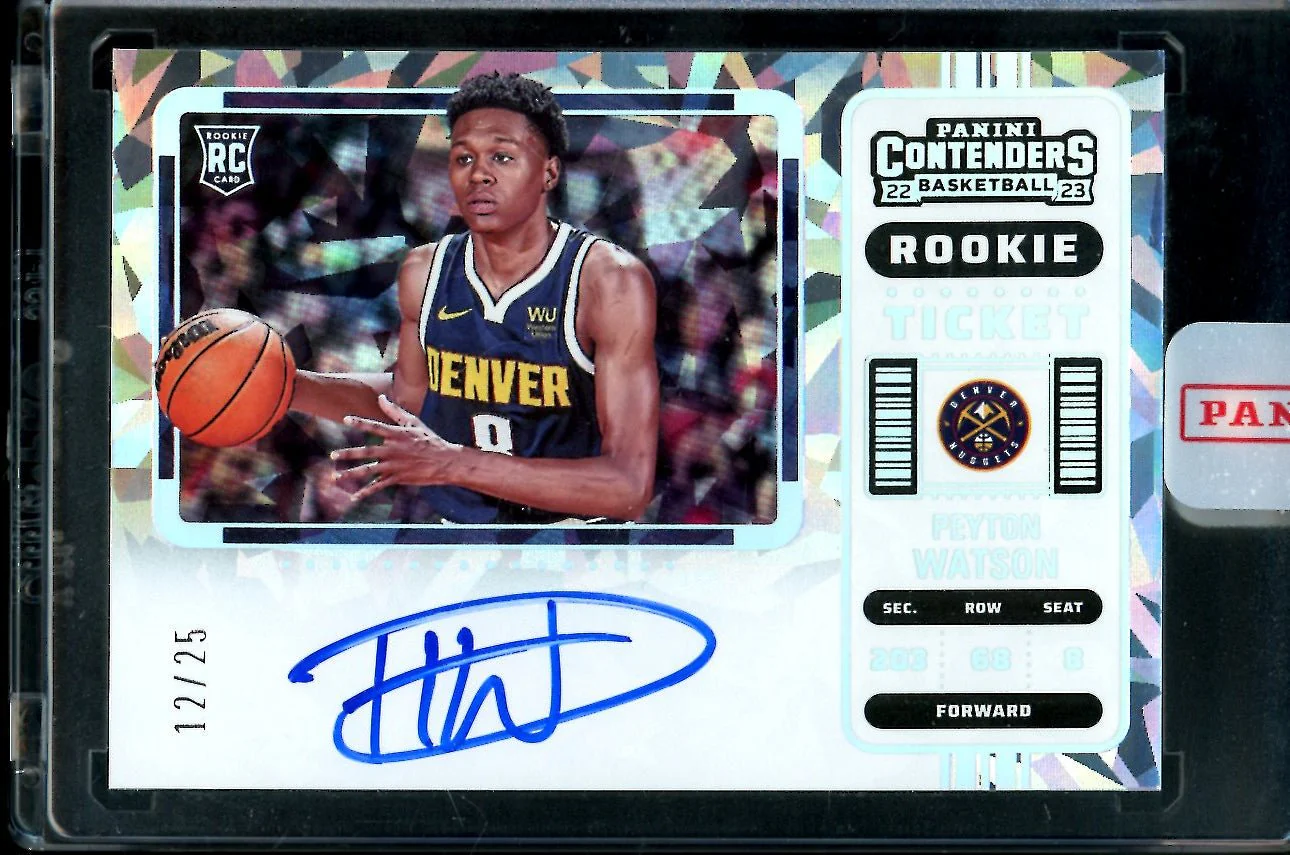 2022/23 Panini Contenders Peyton Watson Rookie Cracked Ice Ticket Auto Variation Nuggets