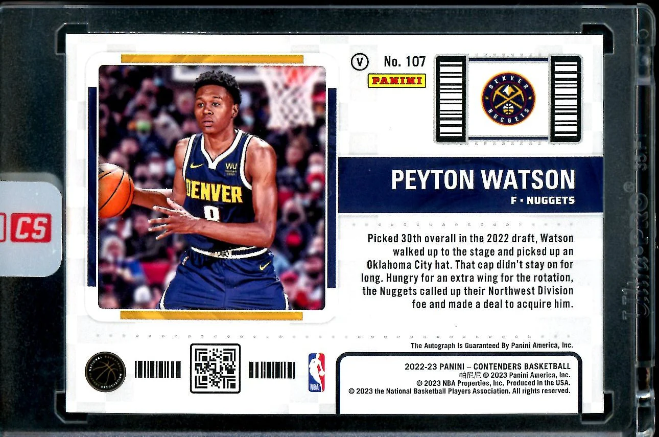 2022/23 Panini Contenders Peyton Watson Rookie Cracked Ice Ticket Auto Variation Nuggets - Image 2