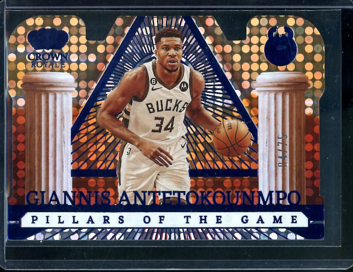 2022/23 Panini Crown Royale Giannis Antetokounmpo Pillars of the Game /75 Bucks
