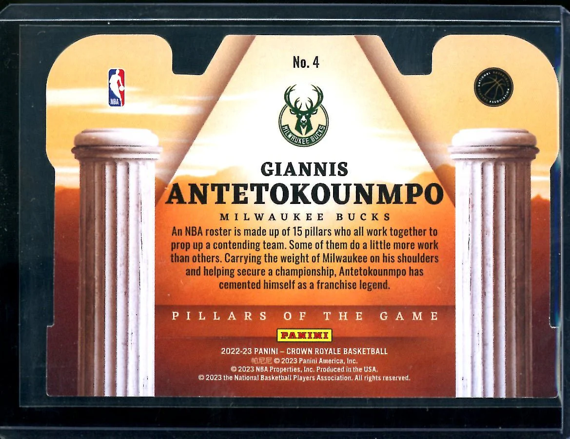 2022/23 Panini Crown Royale Giannis Antetokounmpo Pillars of the Game /75 Bucks - Image 2