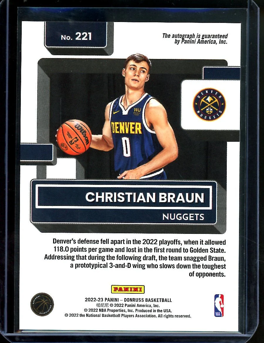 2022/23 Panini Donruss Choice Christian Braun Rookie Auto Nuggets - Image 2