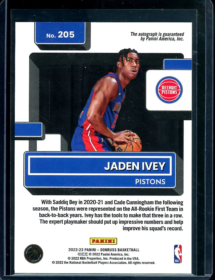 2022/23 Panini Donruss Choice Jaden Ivey Rookie Auto Red Choice /99 Pistons - Image 2