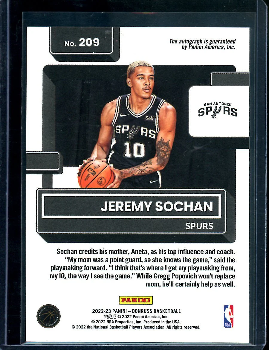 2022/23 Panini Donruss Choice Jeremy Sochan Rookie Auto Spurs - Image 2