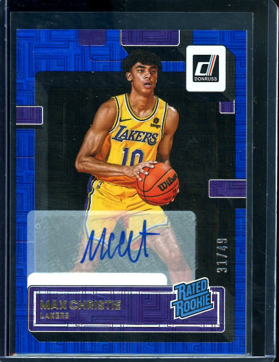 2022/23 Panini Donruss Choice Max Christie Rookie Blue Choice Auto /49 Lakers