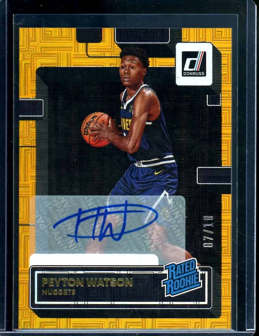 2022/23 Panini Donruss Choice Peyton Watson Rookie Auto Gold /10 Nuggets