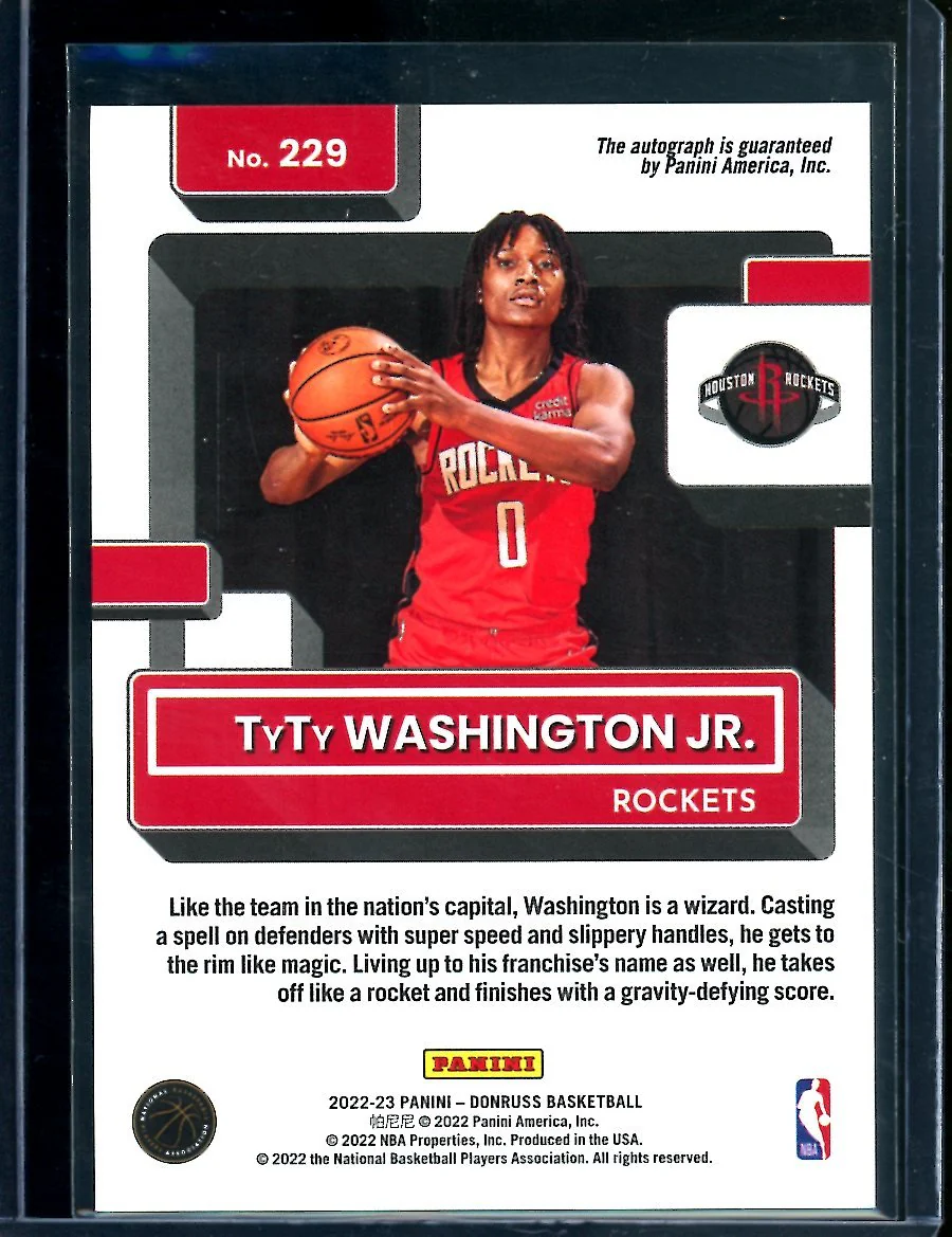 2022/23 Panini Donruss Choice TyTy Washington Rookie Gold Auto /10 Rockets - Image 2