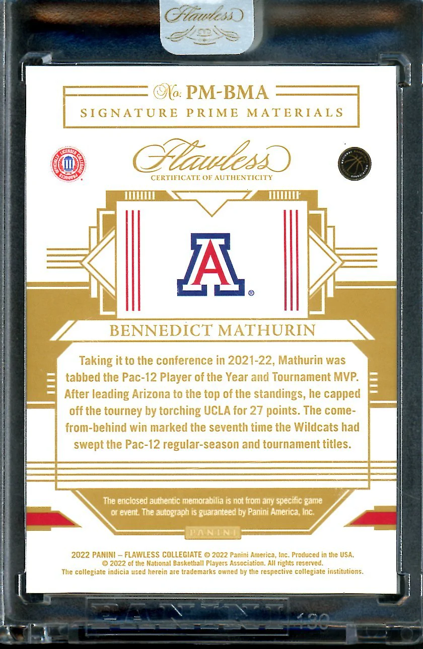 2022/23 Panini Flawless Collegiate Bennedict Mathurin Rookie RPA /25 Pacers - Image 2