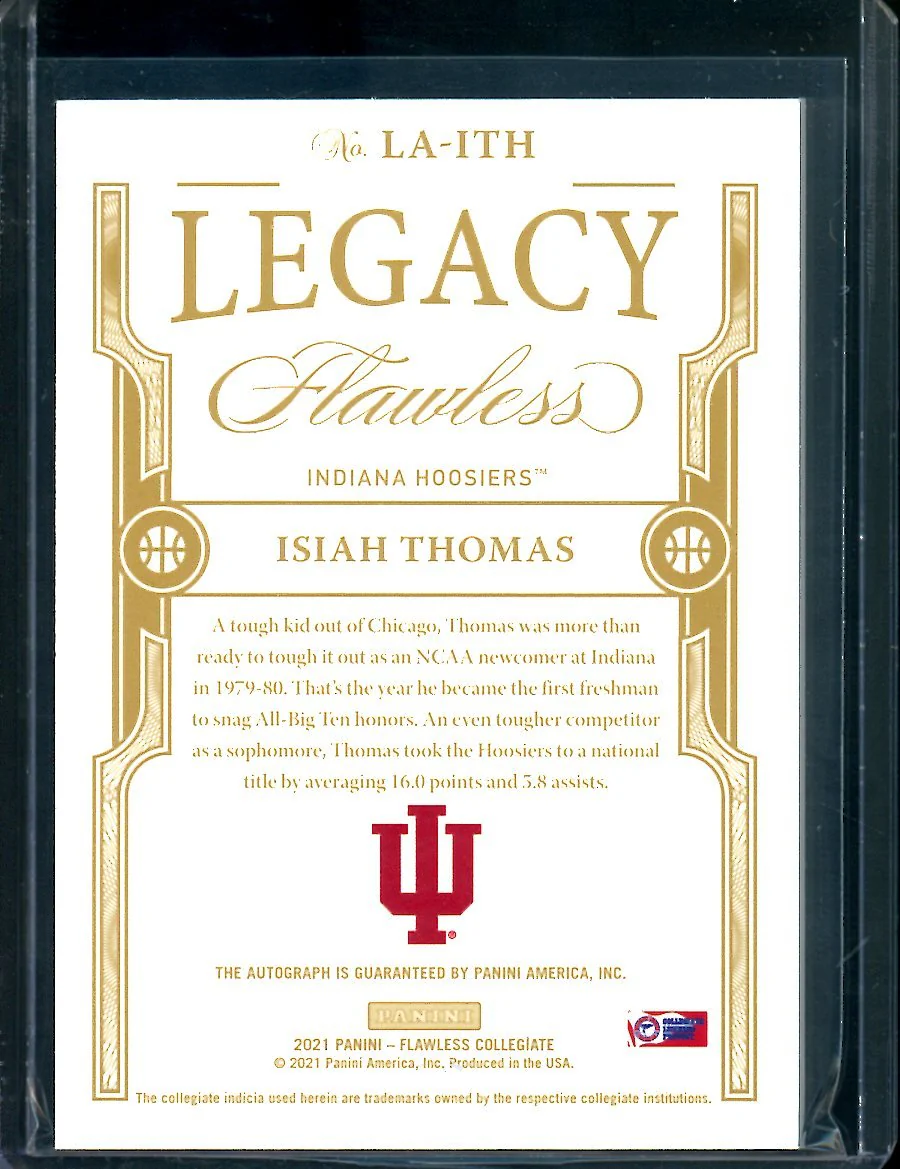 2022/23 Panini Flawless Collegiate Isiah Thomas Legacy Auto Gold 04/10 Indiana - Image 2