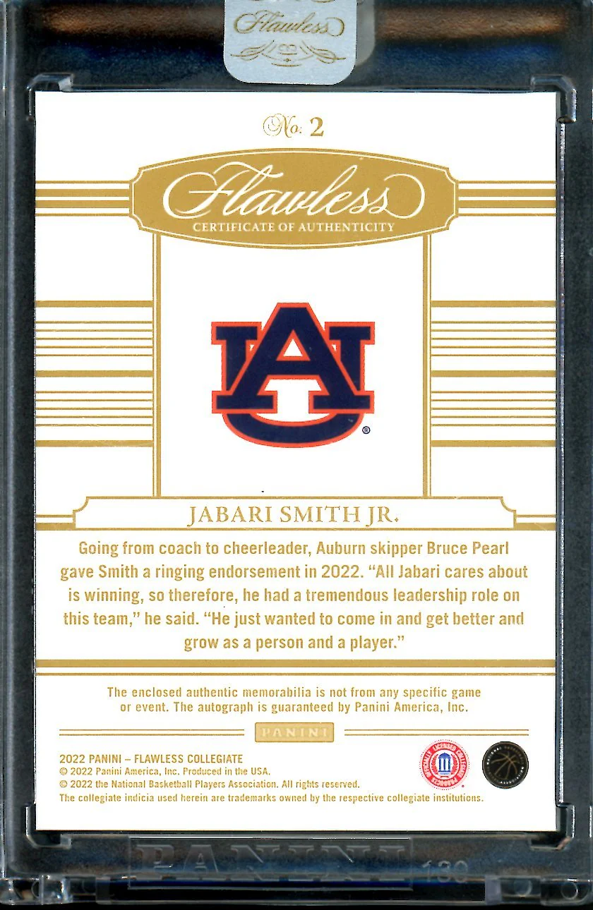 2022/23 Panini Flawless Collegiate Jabari Smith Jr. Rookie RPA 1/1 Aubrun Rockets - Image 2
