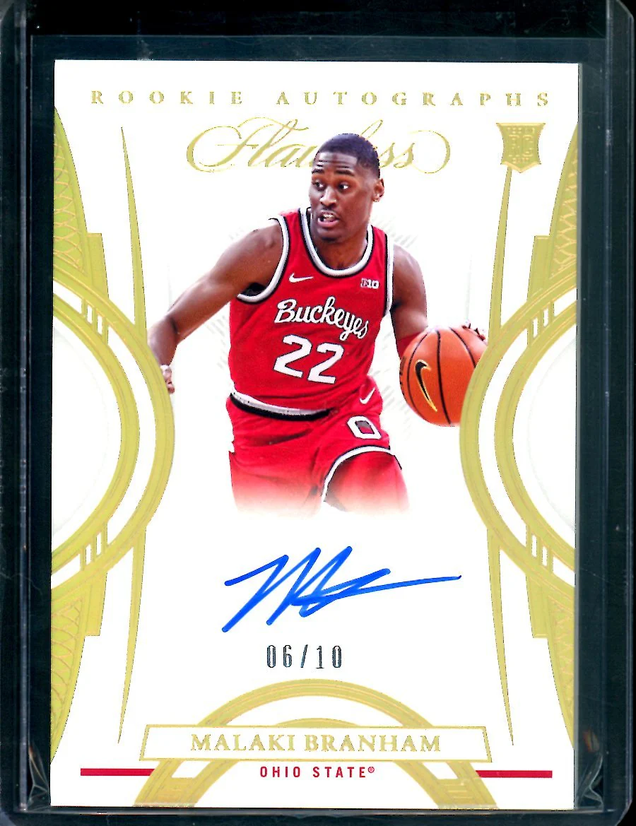 2022/23 Panini Flawless Collegiate Malaki Branham RC Auto Gold /10 Ohio State