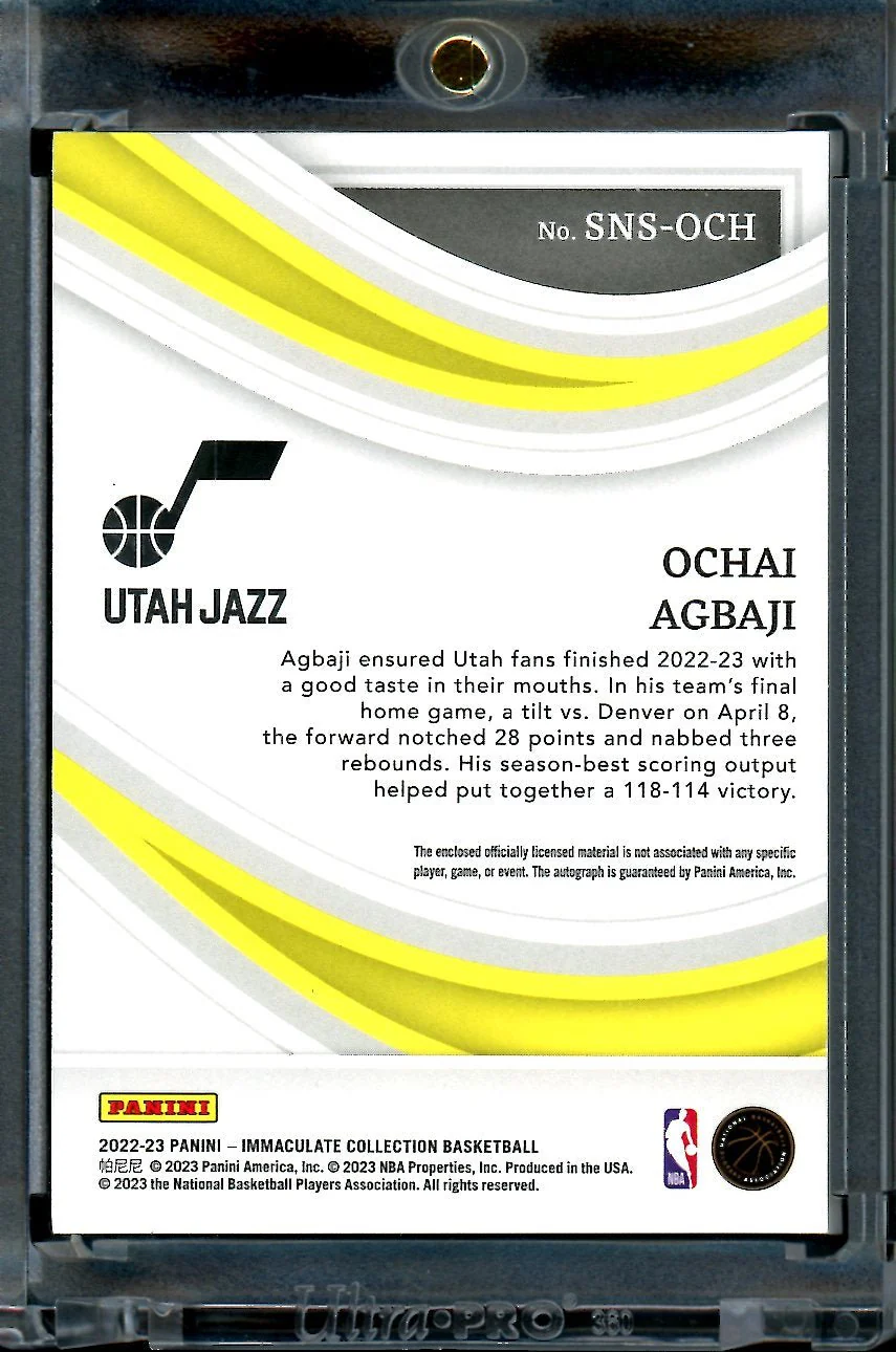 2022/23 Panini Immaculate Ochai Agbaji Rookie Sneaker RPA /25 Jazz - Image 2