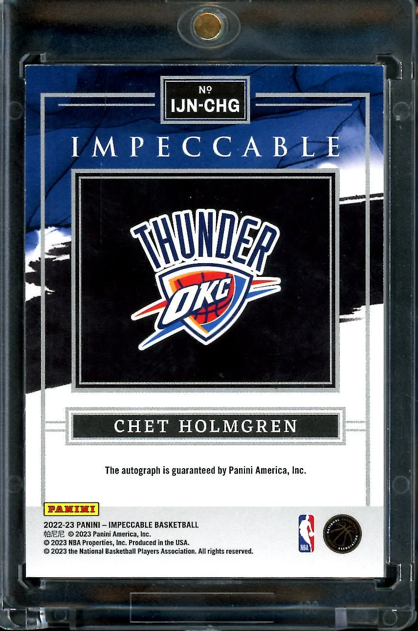 2022/23 Panini Impeccable Chet Holmgren Rookie Numbers Auto /7 Thunder - Image 2