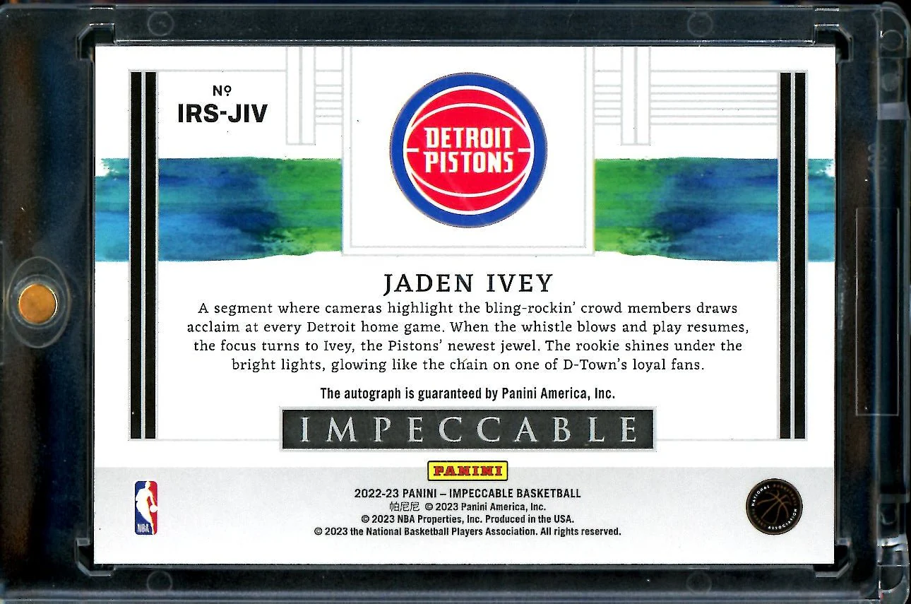 2022/23 Panini Impeccable Jaden Ivey Rookie Auto /99 Pistons - Image 2