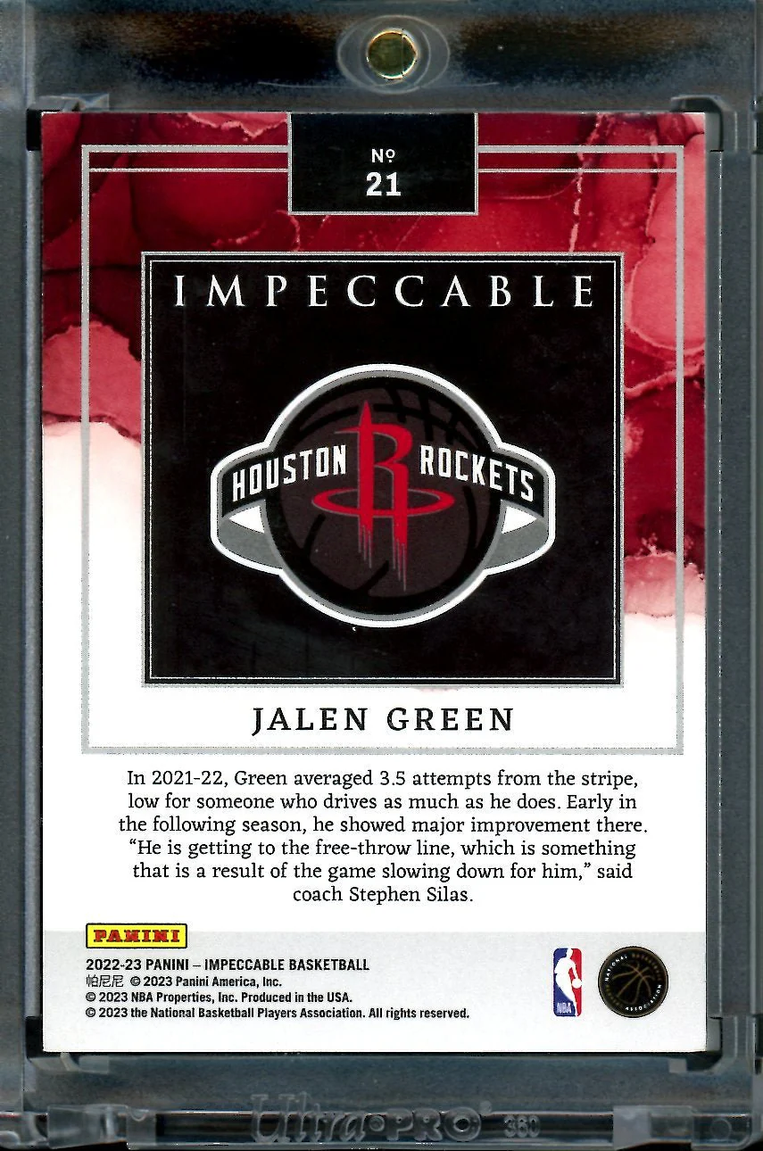 2022/23 Panini Impeccable Jalen Green Silver Troy Oz. Bar Gold /10 Rockets - Image 2